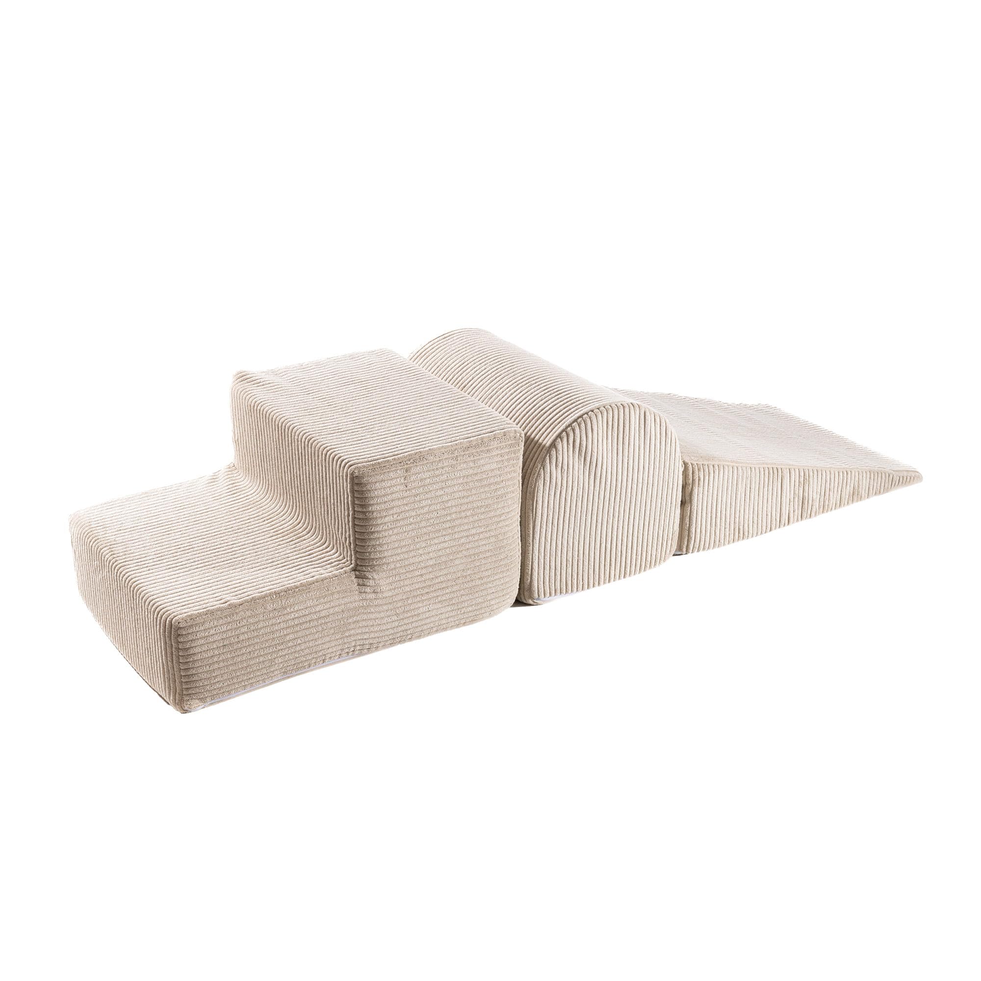 MEOWBABY Playset in Schiuma Morbida - Percorso a Ostacoli per Bambini, 3 Blocchi Modulari, Area Giochi Sicura e Interattiva 145x45 cm, Perfetto per Neonati e Prima Infanzia, Kord, Crema