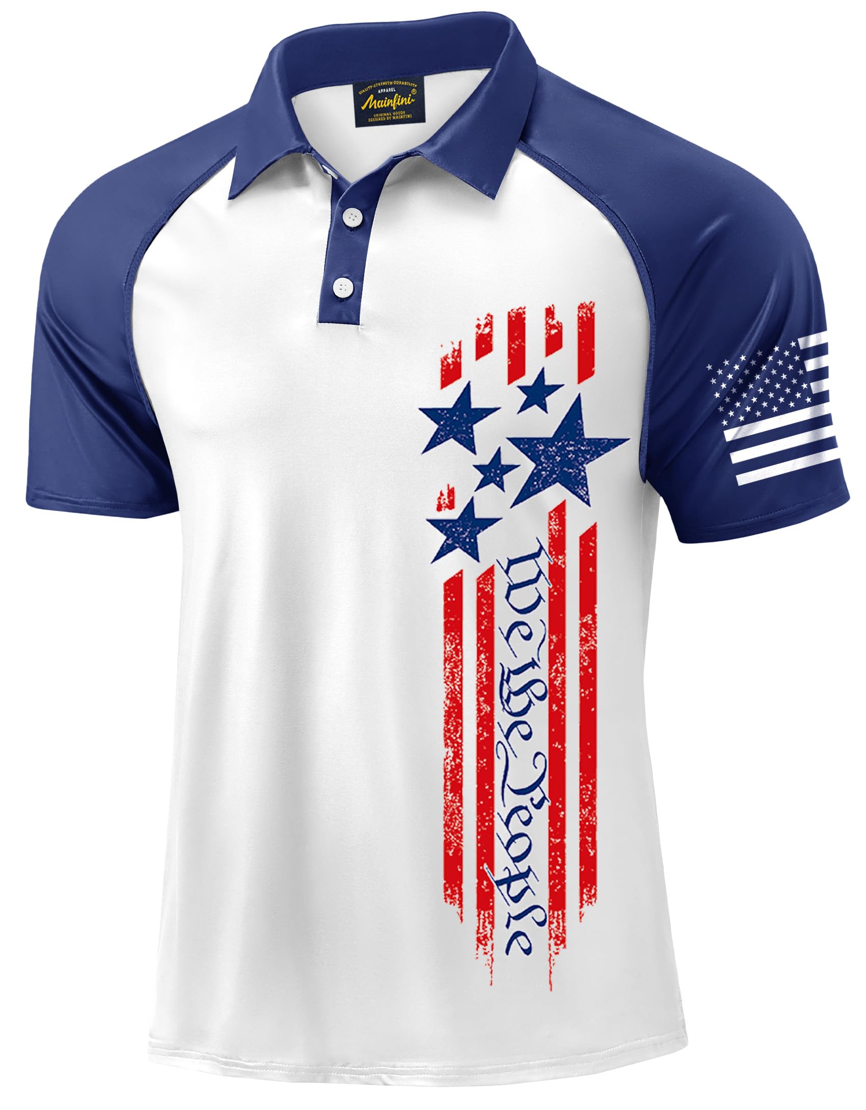 Mainfini Men's Patriotic Polo Stretch UPF 50+ Raglan American Golf Shirts