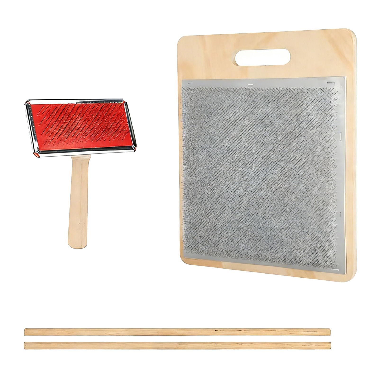CAZSTYK Natural Wood Wool Carding Board with Multiple Positions and Fiber Brushes for Textiles Portable Fiber Brushes