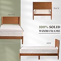 Vista 7 de AMERLIFE Marco de cama individual de madera maciza, cama de plataforma moderna de mediados de siglo con cabecera de panel completo, patas