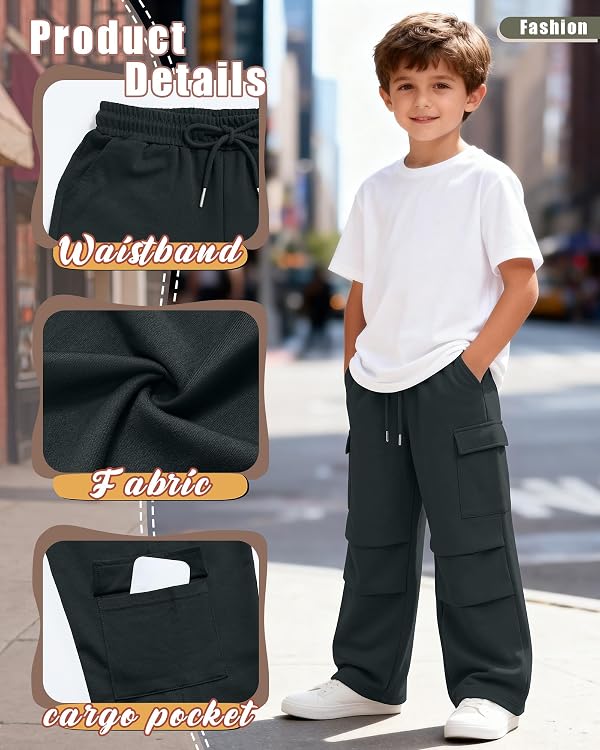 YooAurvox Boys Cargo Pants Baggy Sweatpants, Charcoal Gray, 11-12 Years by YooAurvox - Image 5