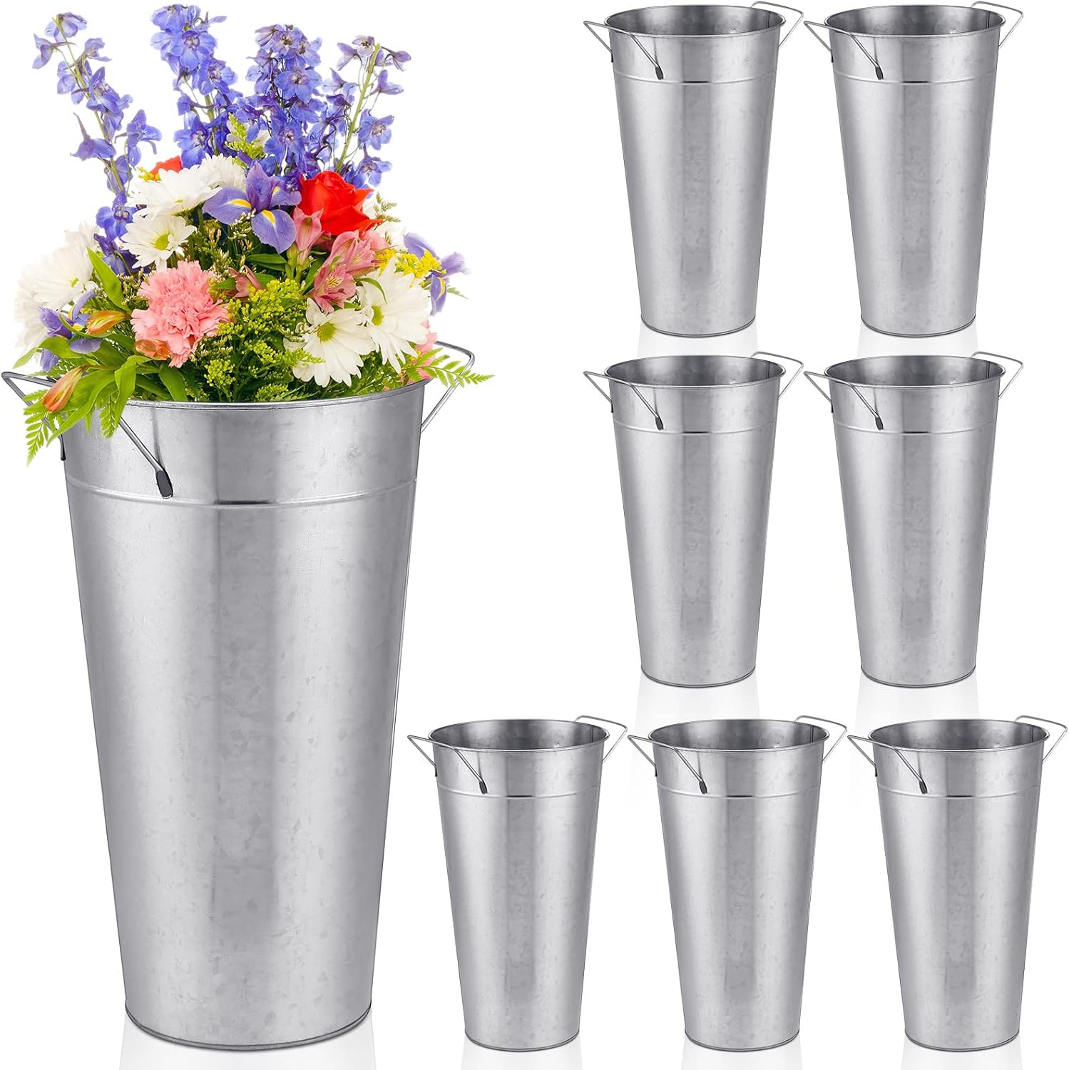 8 Pcs 13.78 Inch Wedding Galvanized Tall Metal Vases