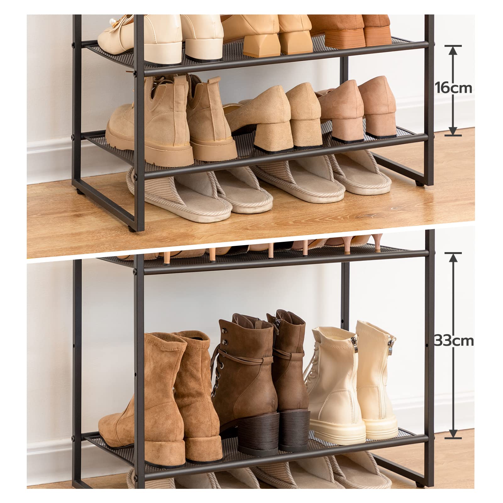 HOOBRO Schuhregal, 8-stöckige hoch Schuhschrank, Gro schmal Schuhablage, 21-28 Paar Schuhe, Stabil, für Flur, Eingang, Schlafzimmer, Dunkelbraun-Schwarz EBF68XJ01