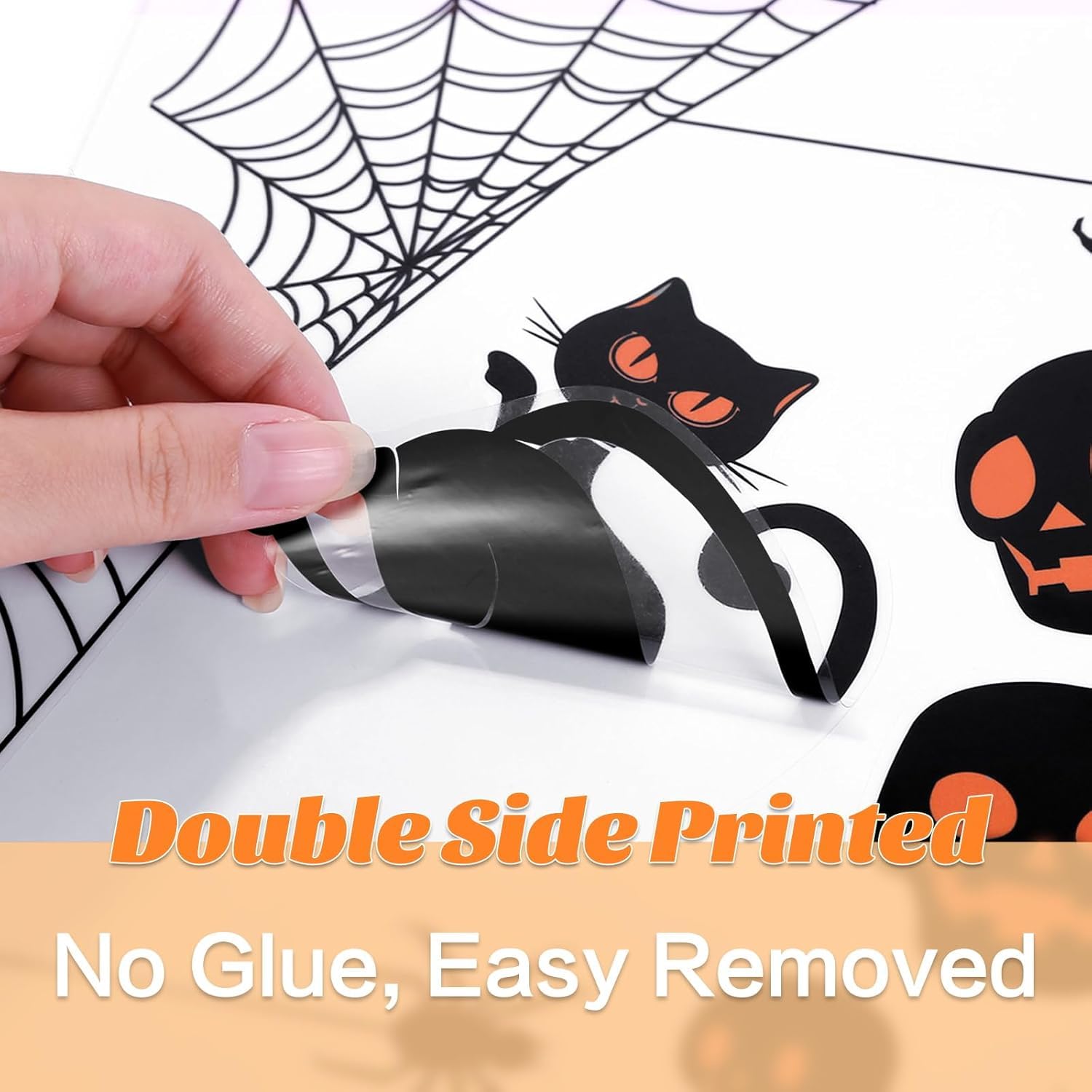 DecroXmas Halloween Adesivi per Finestre Vetrofanie, 9 pezzi Finestre di Sticker Decal Decalcomanie Decorazioni Pipistrelli Gatto Fantasma per Casa Negozi Festa Feste di Halloween(Fantasma
