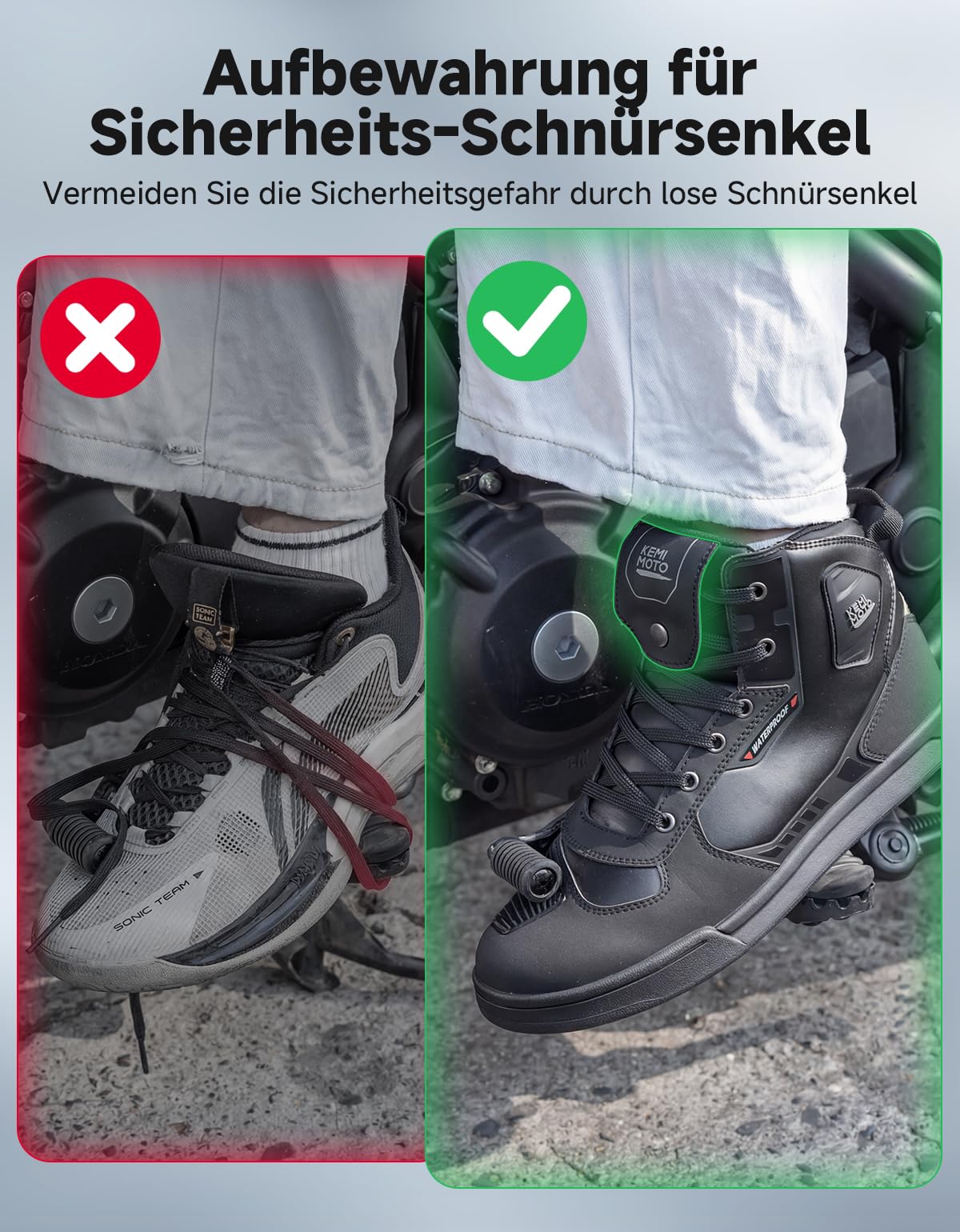 KEMIMOTO Zapatillas Moto Hombre, Botas de Moto Impermeables Protector de Cambio y Suela Antideslizante, Calzado Motociclista Fácil de Poner y Quitar