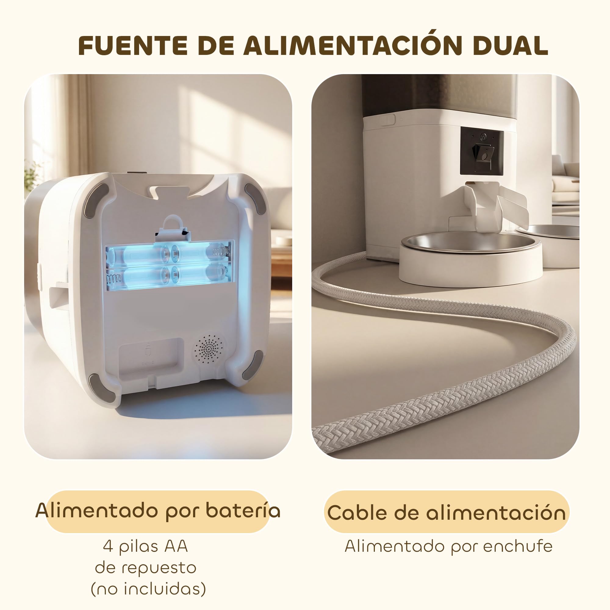 PawHut Comedero Automático 6L WiFi 2.4G Control App para Gatos y Perros | Dispensador de Comida, 2 Cuencos, 1-10 Comidas al Día, Grabadora Voz 10s, 2 Fuentes de Alimentación, Fácil de Limpiar