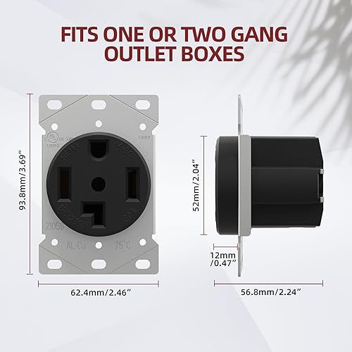 Miniatura 10 de AIDA NEMA 14-50R 50 Amp 125/250 Voltios 3 polos, 4 cables conectados a tierra Rango de toma de corriente para secadoras, RV, rangos, soldadores