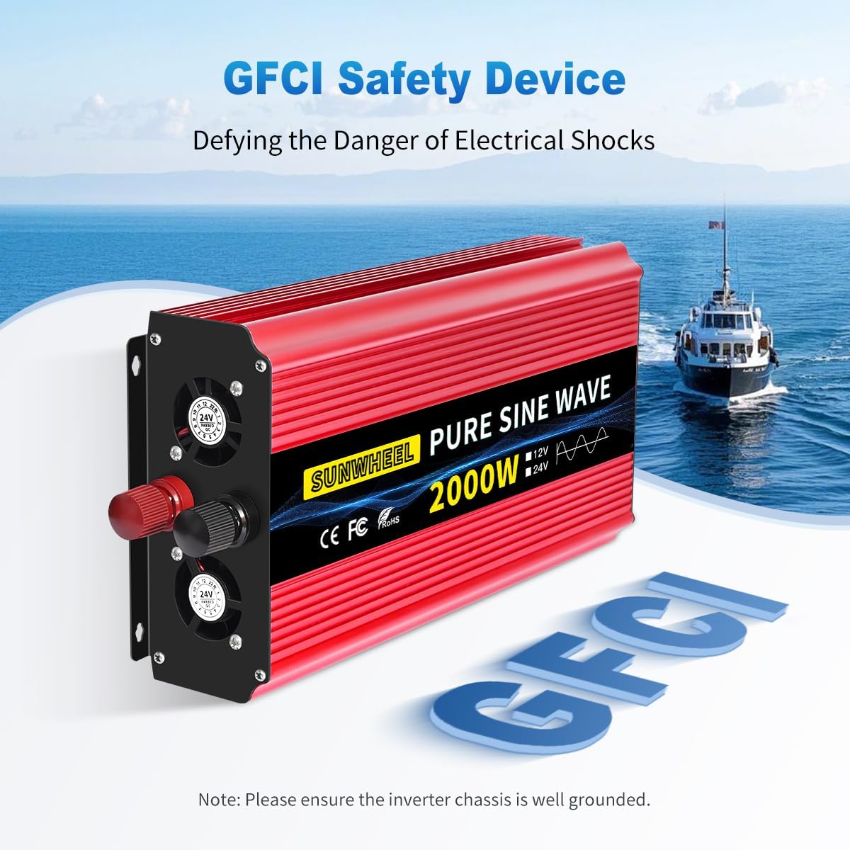 SUNWHEEL 2000W Pure Sine Wave Inverter, 12V DC to 110V/120V AC Power Inverter for RV、Microwave、Off Grid、Truck、Refrigerator、Air Conditioner with 2 AC outlets and LCD Display