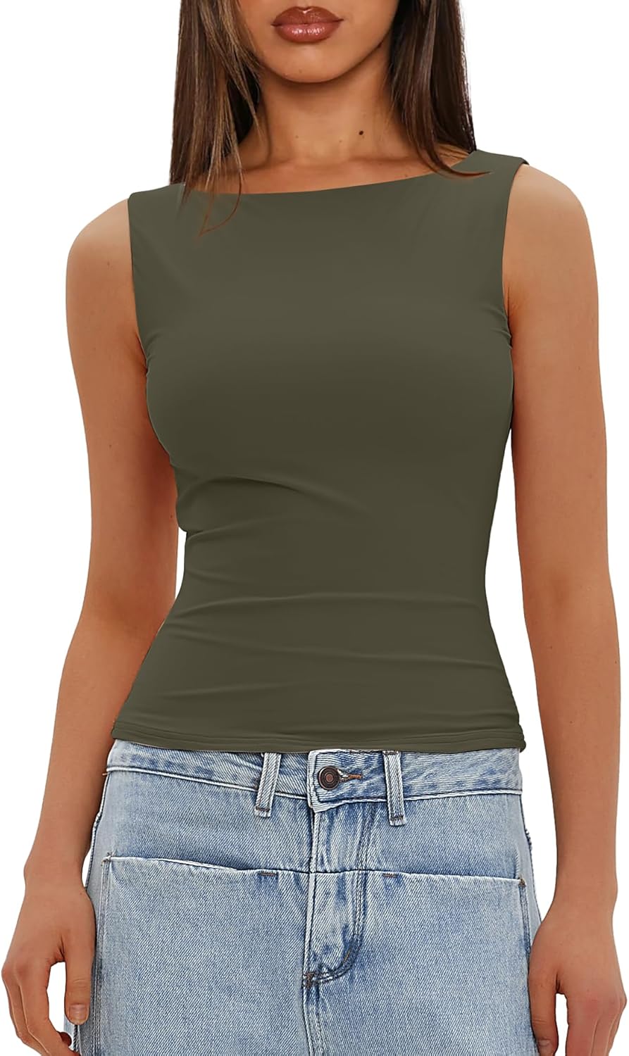 Darong Women's High Neck Tank Top Sleeveless Double Lined Basic Tops Going Out Casual Tank Shirts - Image 4