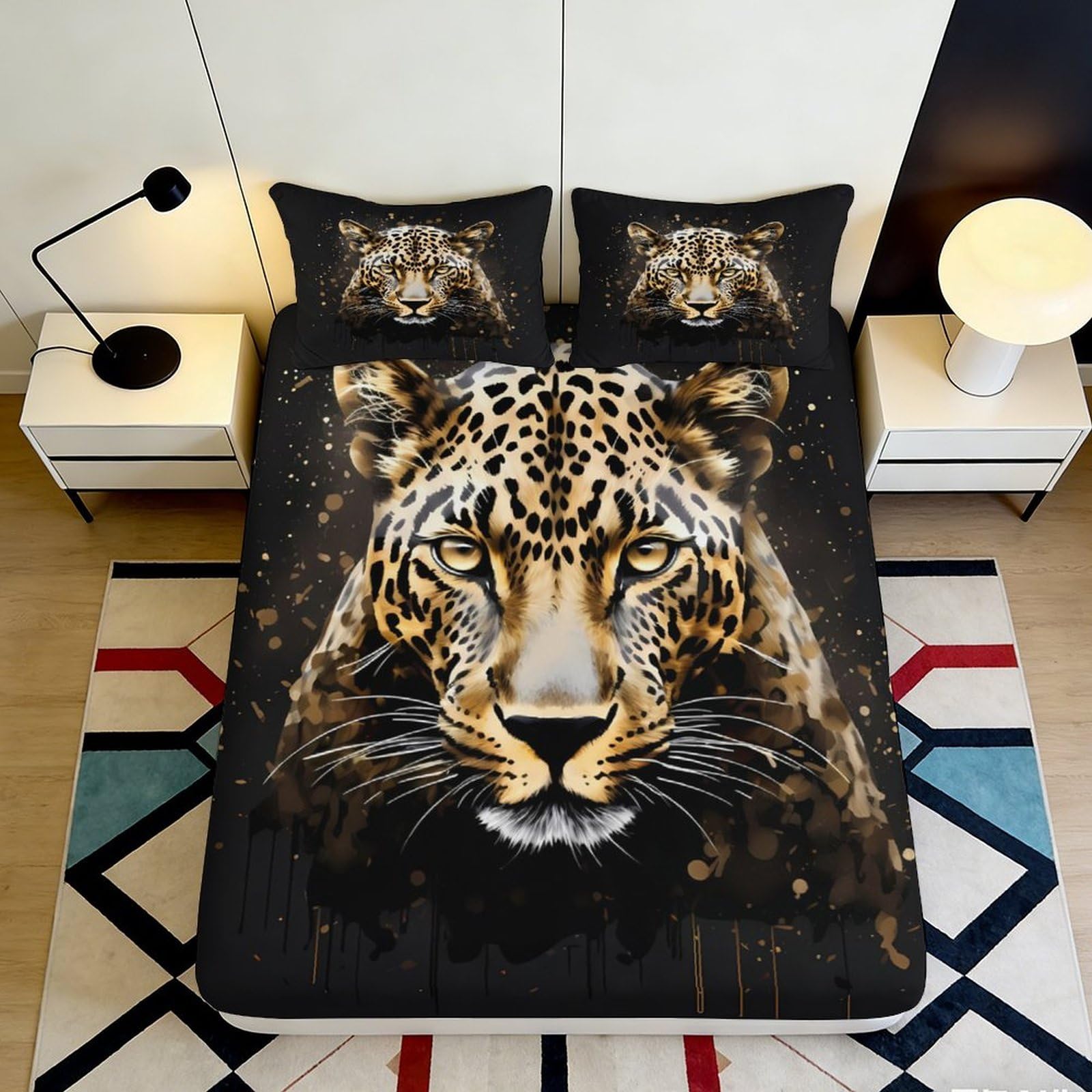3D Printed Leopard Wild Animal Fitted Sheet Microfiber Soft Breathable Jungle Panther Bed Cover for Bedroom Decor 90x200x25cm