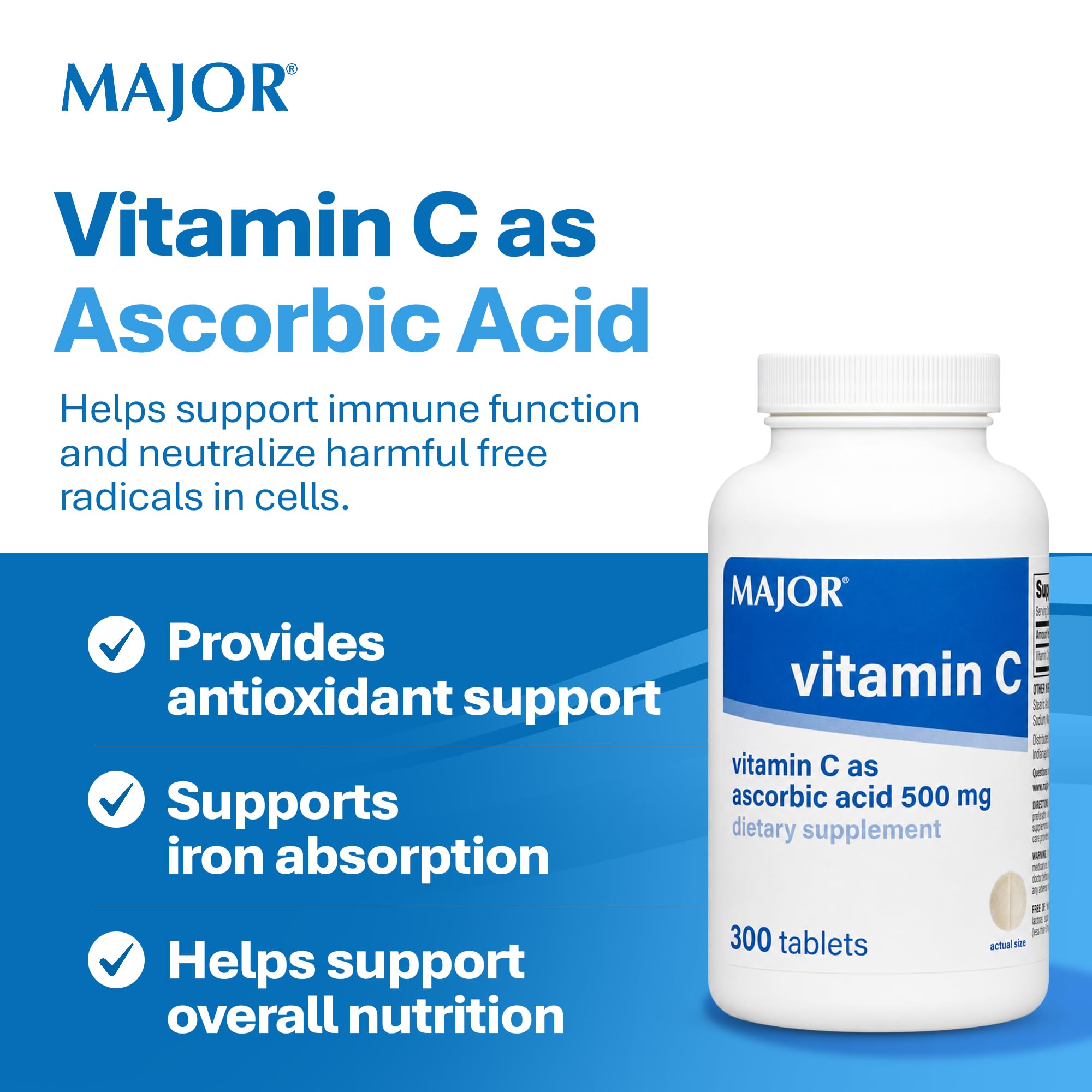 MAJOR Vitamin C as Ascorbic Acid 500 mg, 300 Count (1-Pack) — Amazon image 3