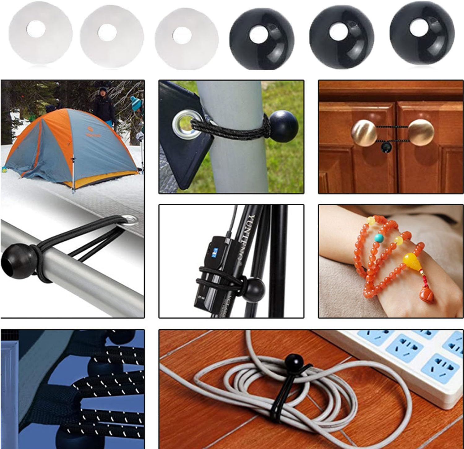 50 Pack Bungee Balls Stopper Replacement End Lock Stops for Ball Bungee Cords Heavy Duty Bungie Cord Balls Canopy Tarp Tie Down Bungee Balls Camping Tents Shock Cord Rope Elastic Stretch String