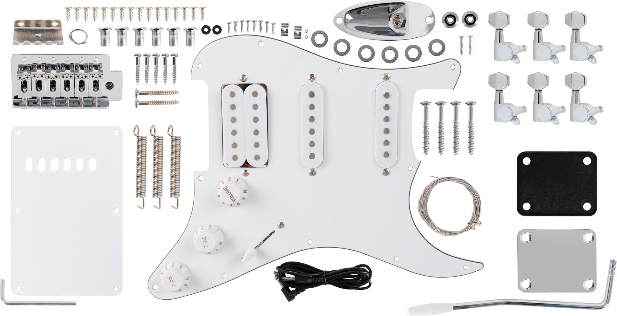 Rocktile Kit chitarra elettrica PST-Style — kit fai-da-te da assemblare: corpo Paulownia, manico acero, tastiera acero, 3 pickup single-coil, sistema tremolo con hardware incluso — finitura naturale.