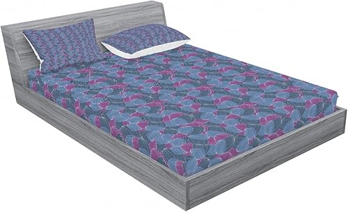 Miniatura 2 de Ambesonne Juego de sábanas y fundas de almohada abstractas, patrón de pétalos y hojas a rayas dibujadas a mano, estilo retro, juego de ropa de cama