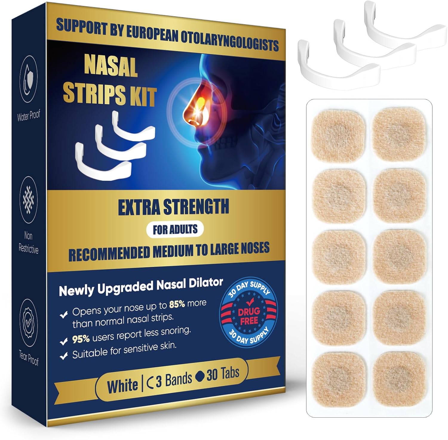 SKAYAH Magnetic Nose Strips for Breathing, Skin Safe Anti Snoring Devices, Nasal Strips for Snoring, Nasal Dilators to Boost Oxygen, Snoring Solution for Medium & Large Noses