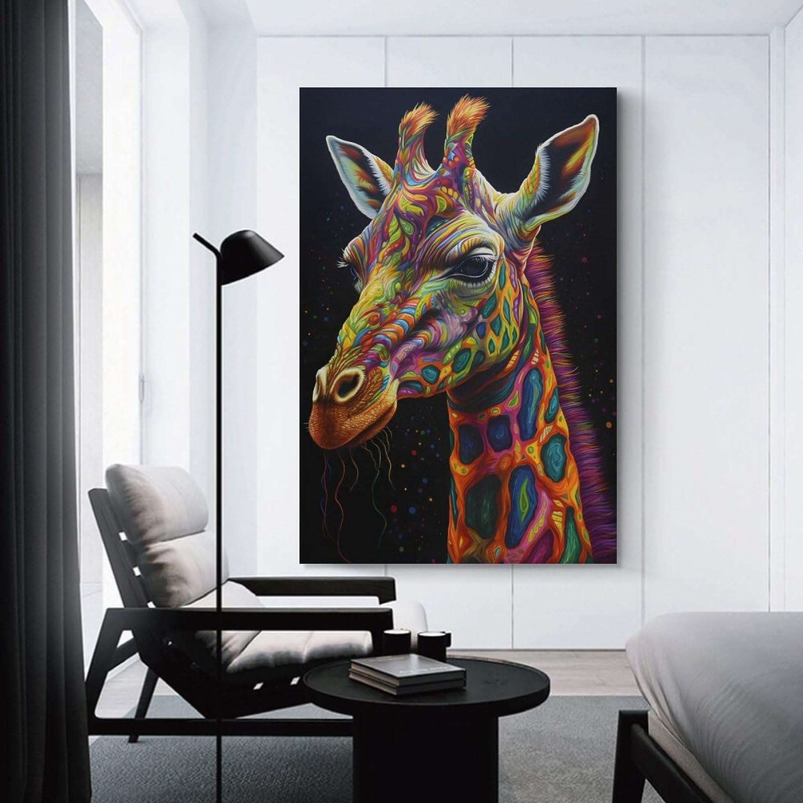 Junmoney Hanging Wall Art Giraffe in Colorful Art, 24x36inch(60x90cm), for Work Areas, Reading Rooms Or Studios, Wall Art That Adds Style to Work Areas