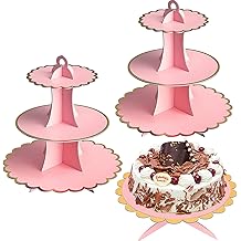 Buy Newthinking 3 Tier Cardboard Cupcake Stands Cake Stand And Cupcake Display Tower Round Cardboard Cake Stands For Wedding Decorations Birthdays Party Afternoon Tea Pink Online In Turkey B09bn1f14g