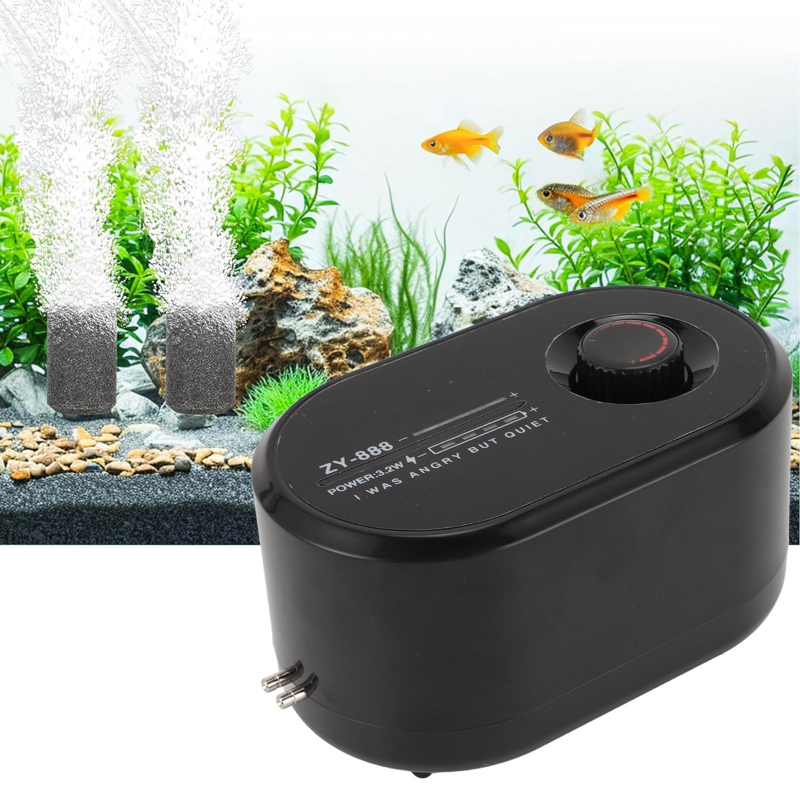 Pompa Ad Aria per Acquario, Batteria 4400 MAh, Efficiente | Pompa per Ossigeno con Flusso D'aria Regolabile Silenziosa per Acquari, Super Silenziosa, Compatta