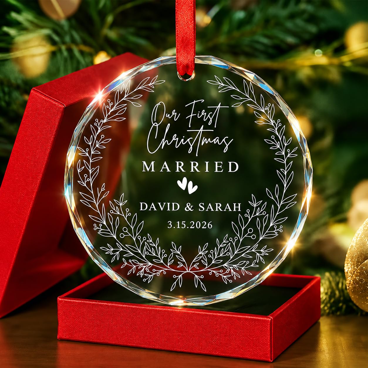 Personalized Our First Christmas Married Crystal Ornament - 2026 Wedding Decoration, Bridal Shower Gifts, Wedding Gifts for Couple, Just Married Newlywed Ornament, Mr &amp; Mrs for Her/Him