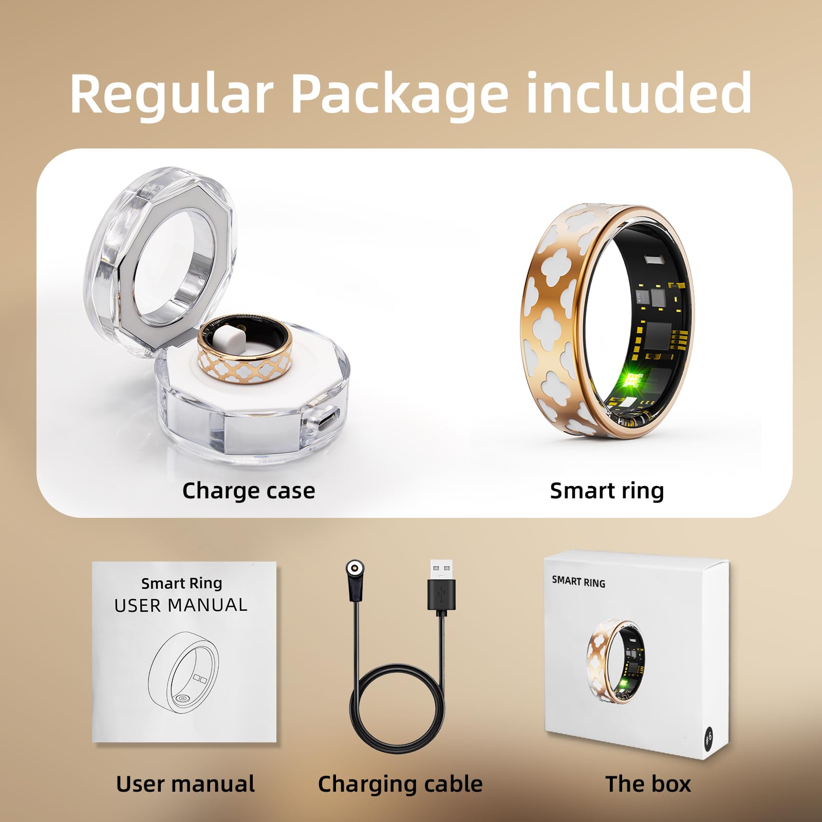 Bague Connectée Élégante pour Femme & Homme, Smart Ring Traqueur de Santé avec Fréquence Cardiaque, Oxygène Sanguin, Sommeil, Podomètre, 10ATM Étanche, Compatible iOS/Android, Fitness Ring (10)