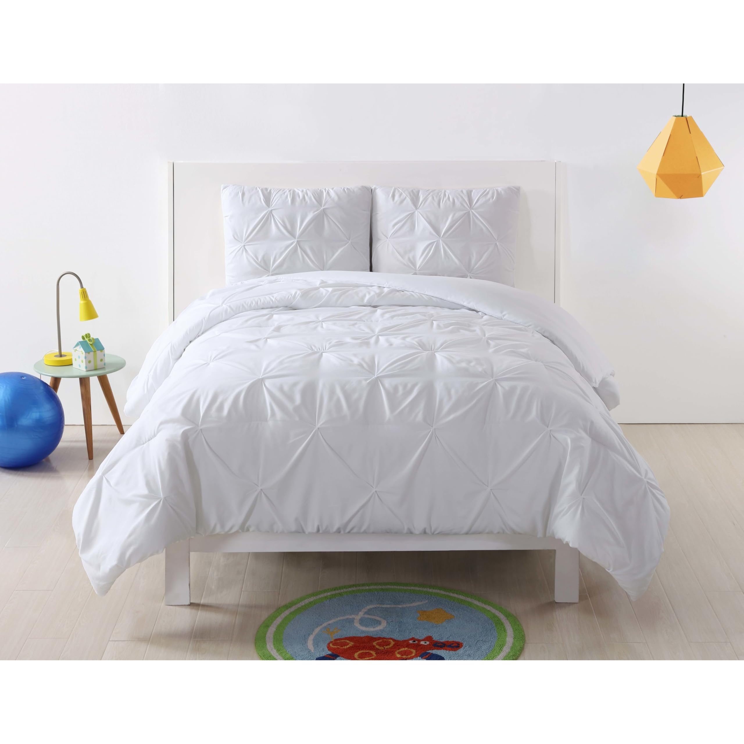 My World Pleated Solid Duvet Sets White Polyester 3-Piece Full/Queen Duvet Set, Solid Color Themed, for Kids, OEKO-TEX Certified