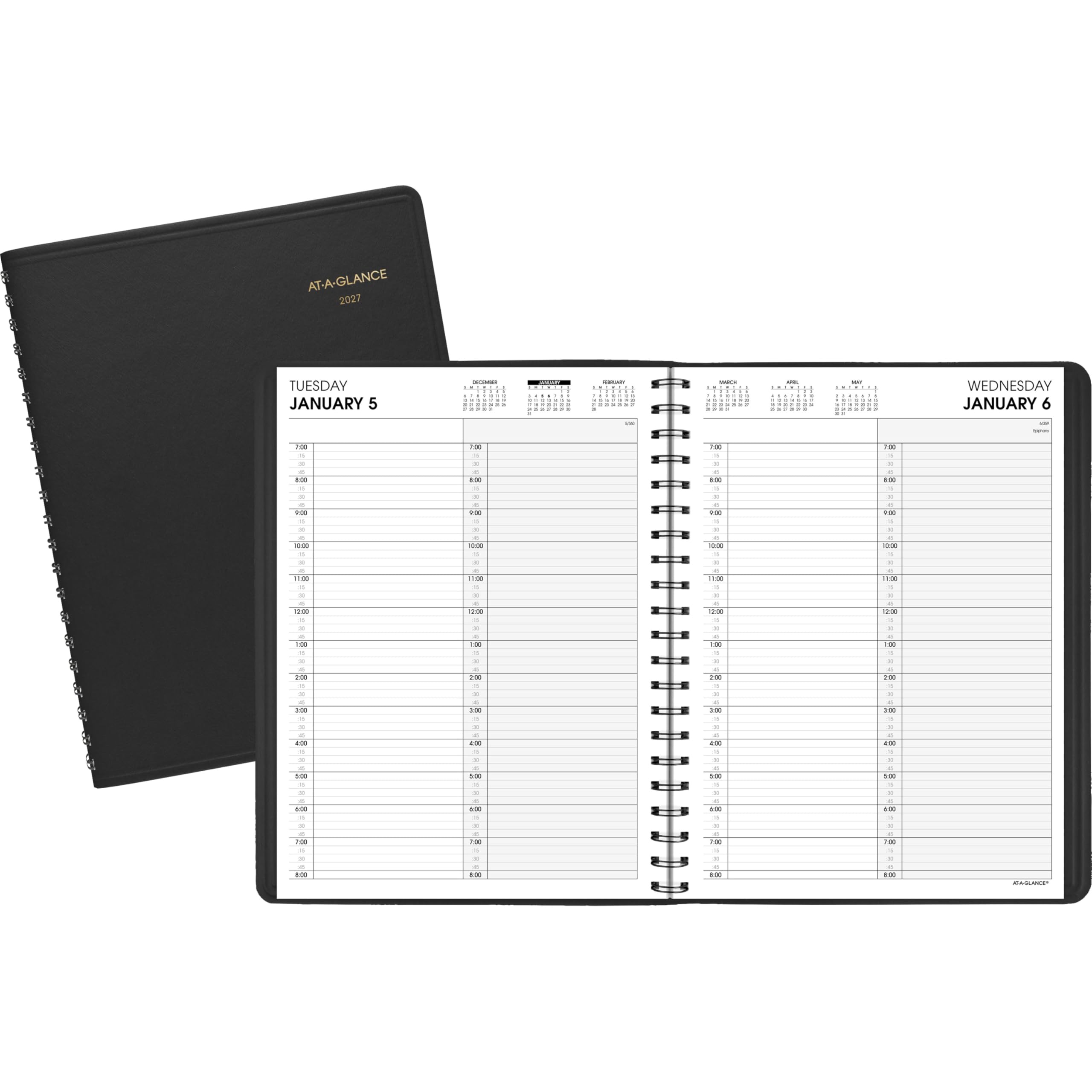 AT-A-GLANCE Agenda 2027 per appuntamenti, agenda giornaliera di gruppo, 20,3 x 27,9 cm, per due persone, quarto d'ora, nero (702220527)