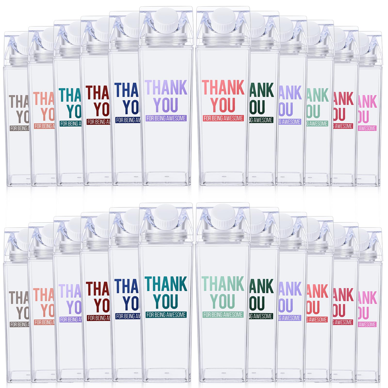 Mifoci Employee Appreciation Gifts Inspirational Coffee Milk Carton Water Bottle 17oz Clear Plastic Bottles Portable Square Thank You Gifts for Employee Nurse Coworker Women(12 Pcs)