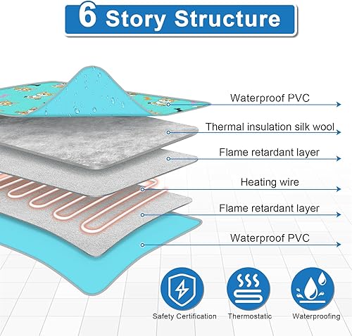 Miniatura 8 de Almohadilla térmica para gatos, redonda, 16 pulgadas, impermeable, termostato inteligente, cama térmica ajustable para gatos, azul