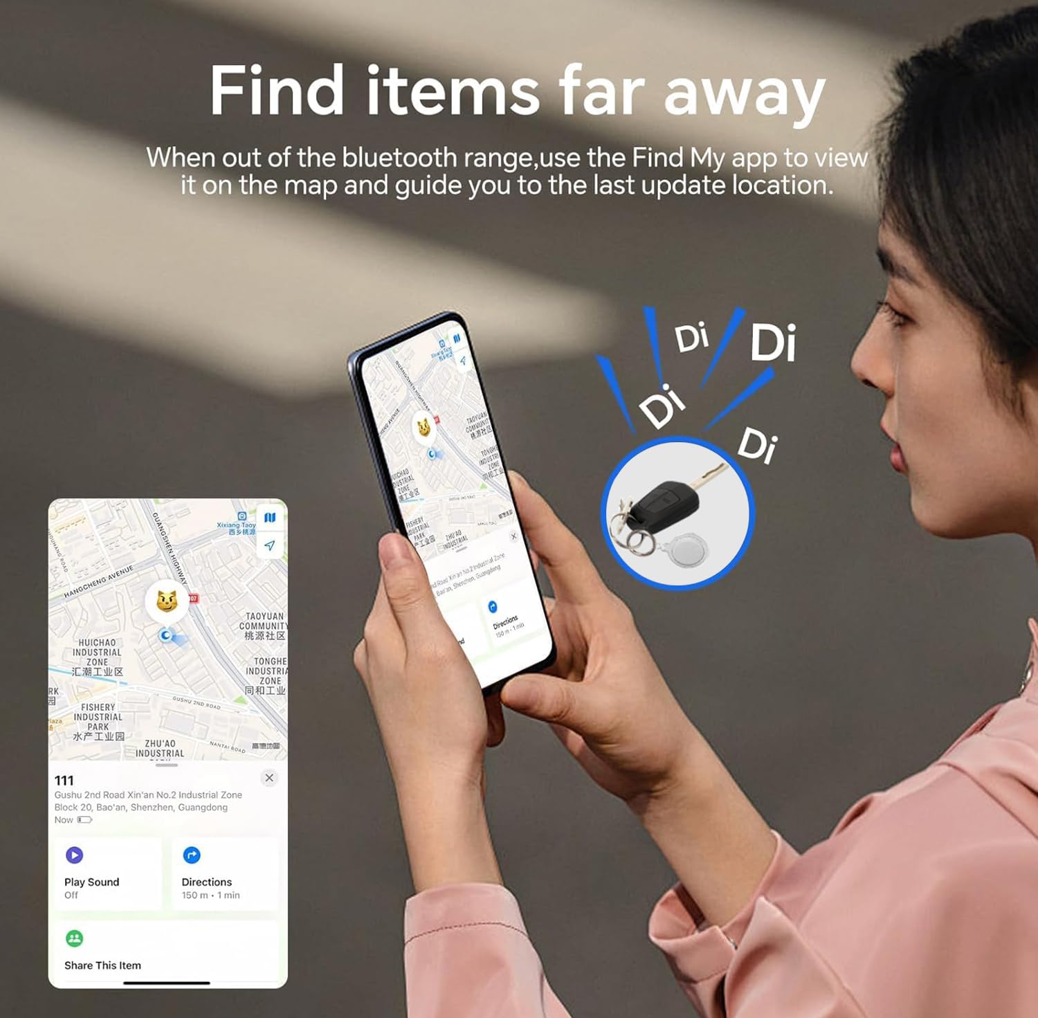 Rastreador de aire, buscador de llaves funciona con Find My App (solo iOS), etiqueta de rastreador Bluetooth para llaves, equipaje, maletas y mascotas, pitido fuerte, seguimiento mundial, batería