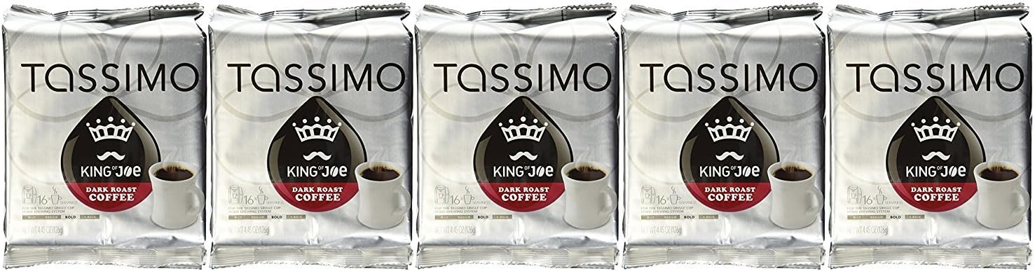 Tassimo T-Discs: King of Joe Dark Roast T-Disc Pods (Case of 5 packages; 80 T-Discs Total)