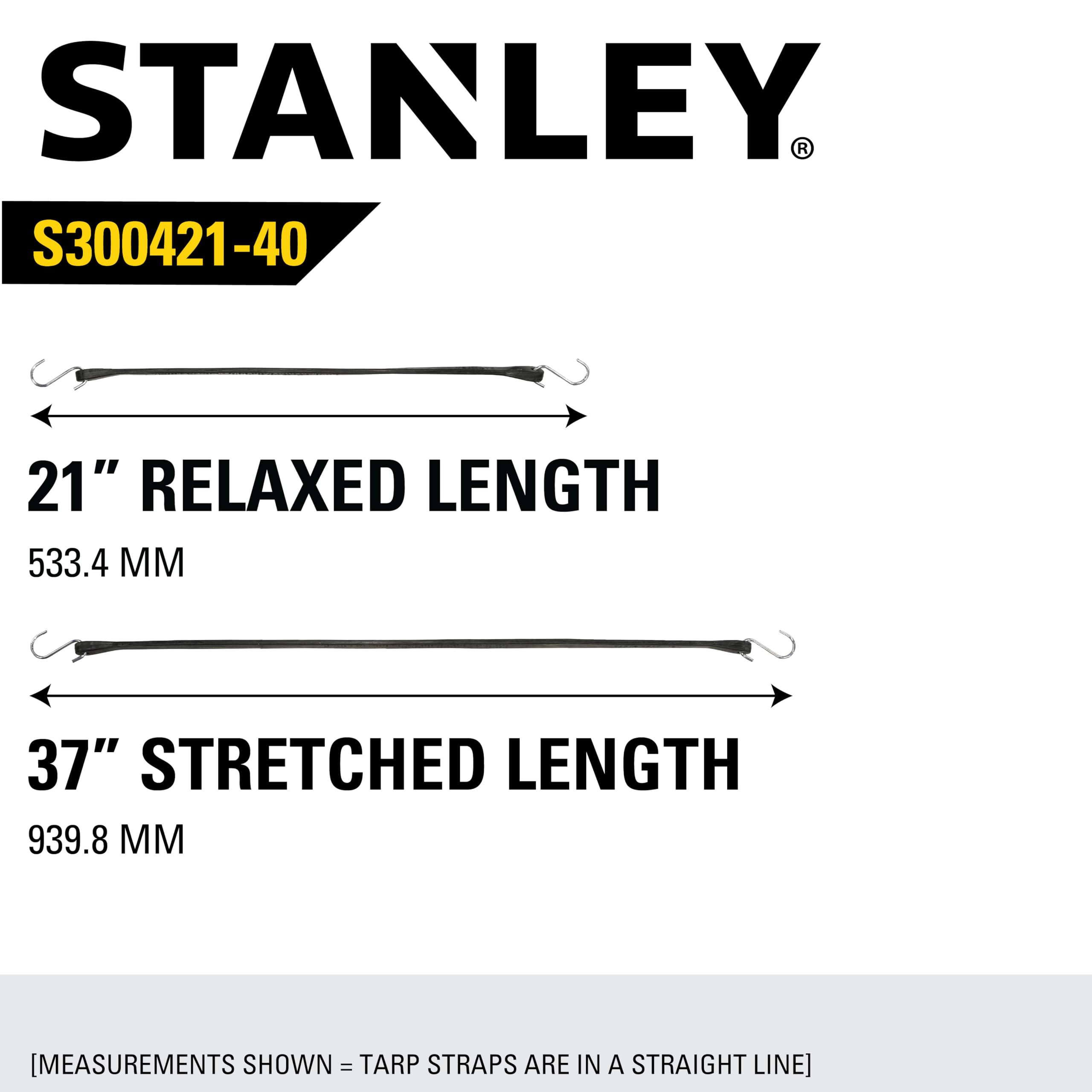 STANLEY S300421 Lot de 40 tendeurs élastiques en Caoutchouc pour Bateau, Camping, Support de Cargaison, Noir, 53,3 cm