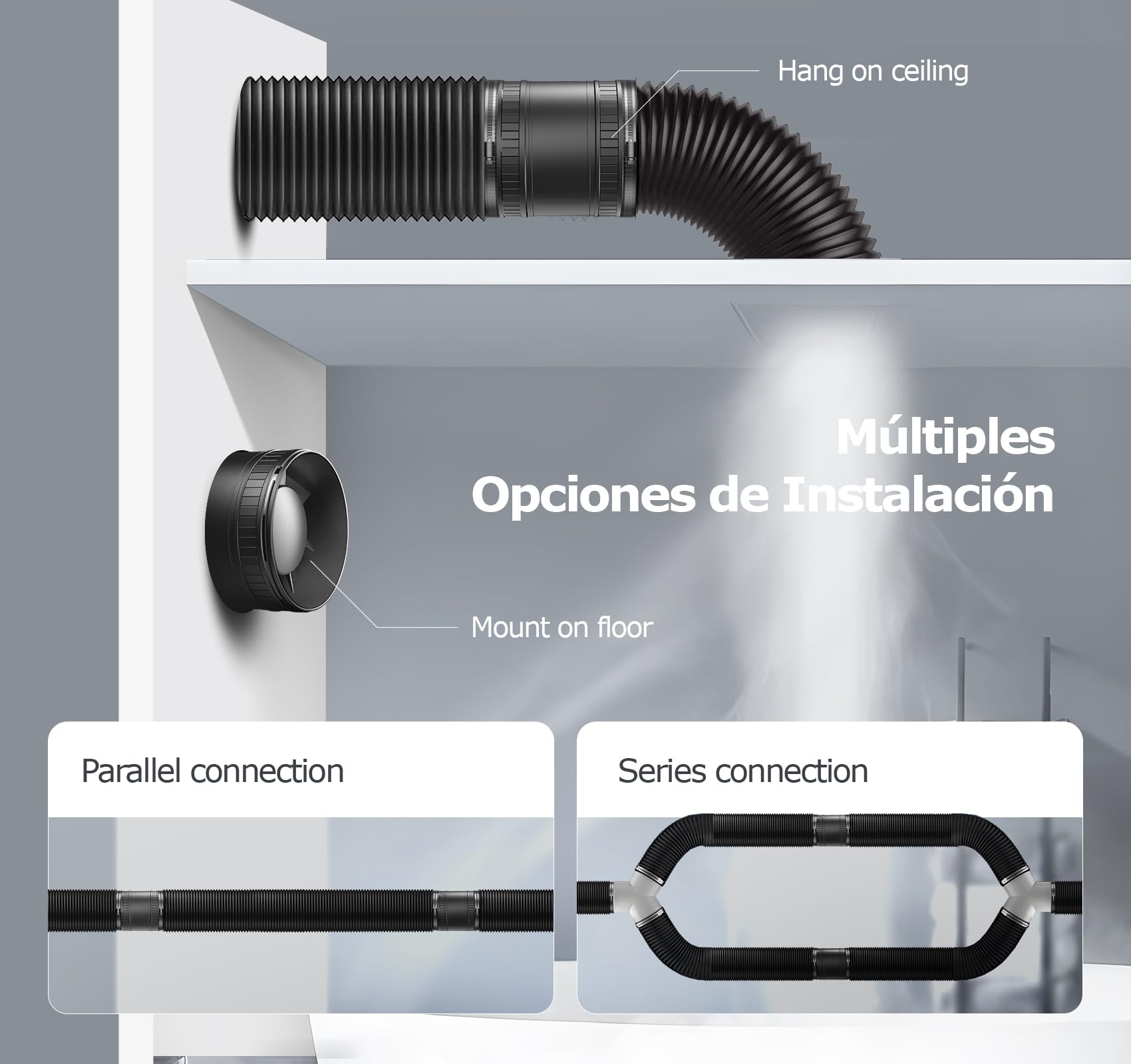 100mm Extractor de Aire en Línea Compacto con Protección Contra el Sobrecalentamiento, 8W 130m³/h Extractor de Humedad Silencioso Potente, Ventilador Baño Aseo Garaje Tienda Invernadero