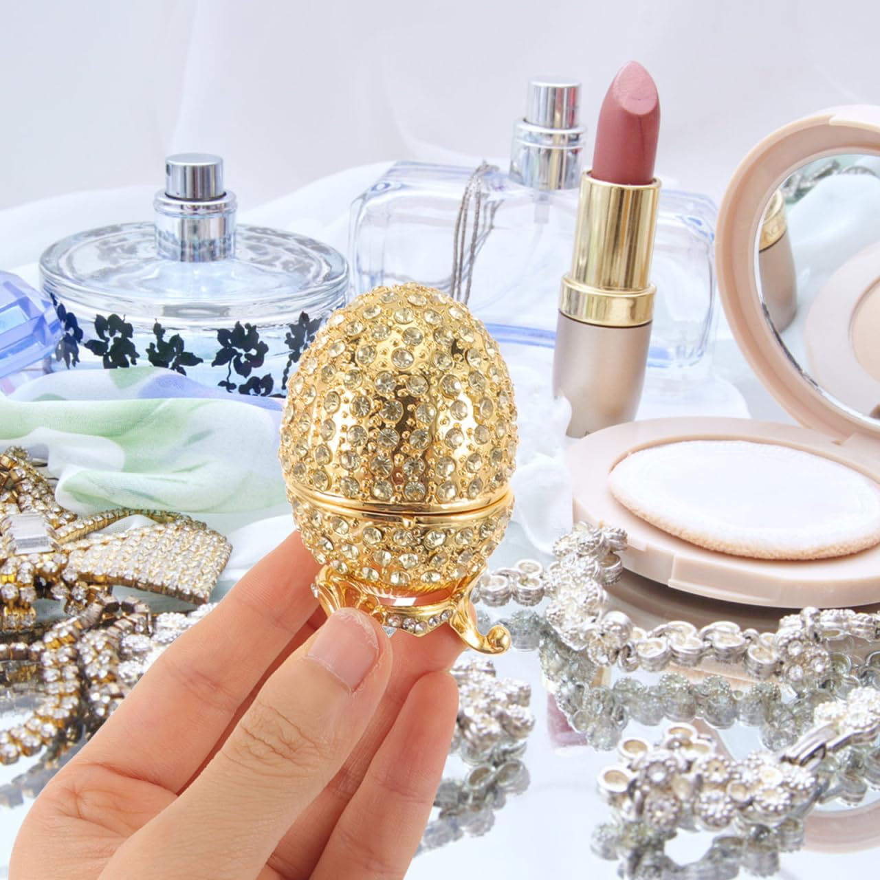 Holibanna Egg Shaped Trinket Box Hinged Jewelry Ring Holder Vintage Ring Earrings Organizer for Women