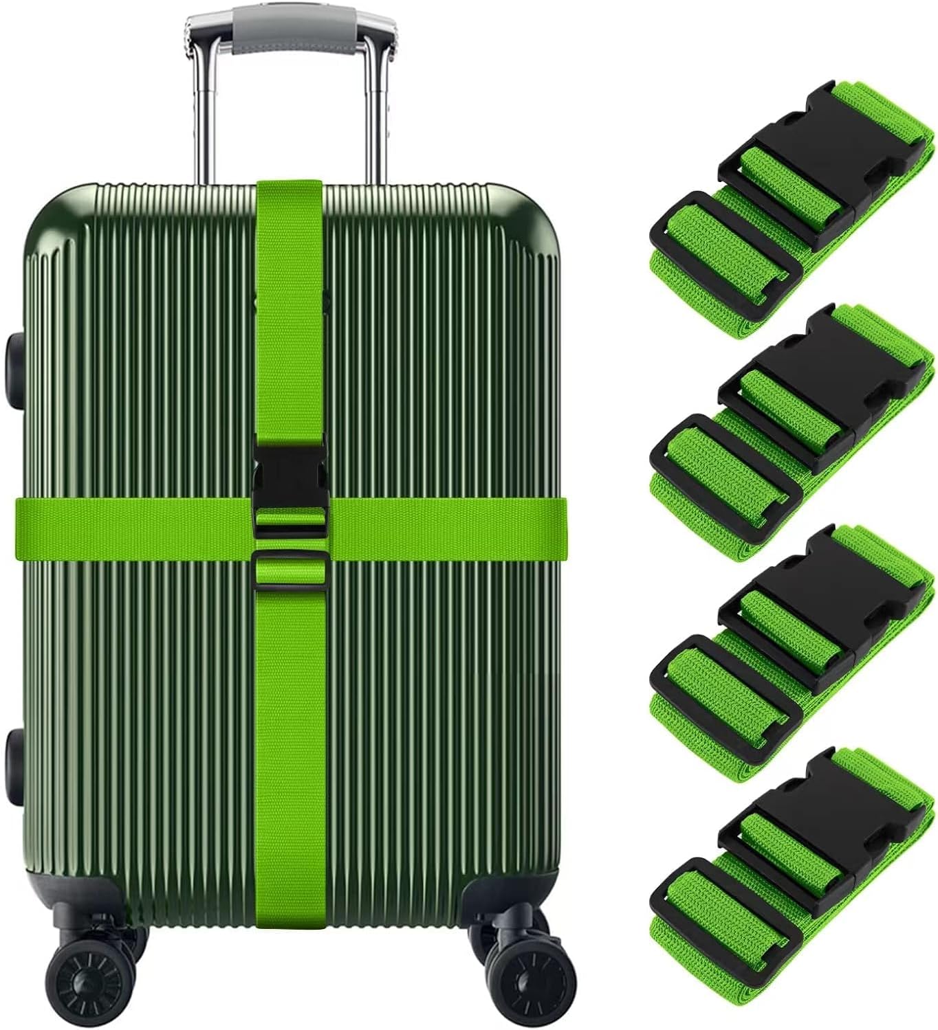 SkadeSKADE Adjustable Luggage Straps, 4 Pcs Wide Travel Secure Belt for Suitcase, Luggage Accessories to Secure Bag Cargo Safe Quick-Release (Green)