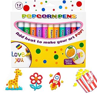 12Pcs Bubble Popcorn Drawing Pens, Popcorn Pens, 3D Art Popcorn Pens Puffy | 12 Color Heat Activated Puff Paint Raised Texture Craft Tool for DIY Artwork, Greeting Cards, Scrapbooking