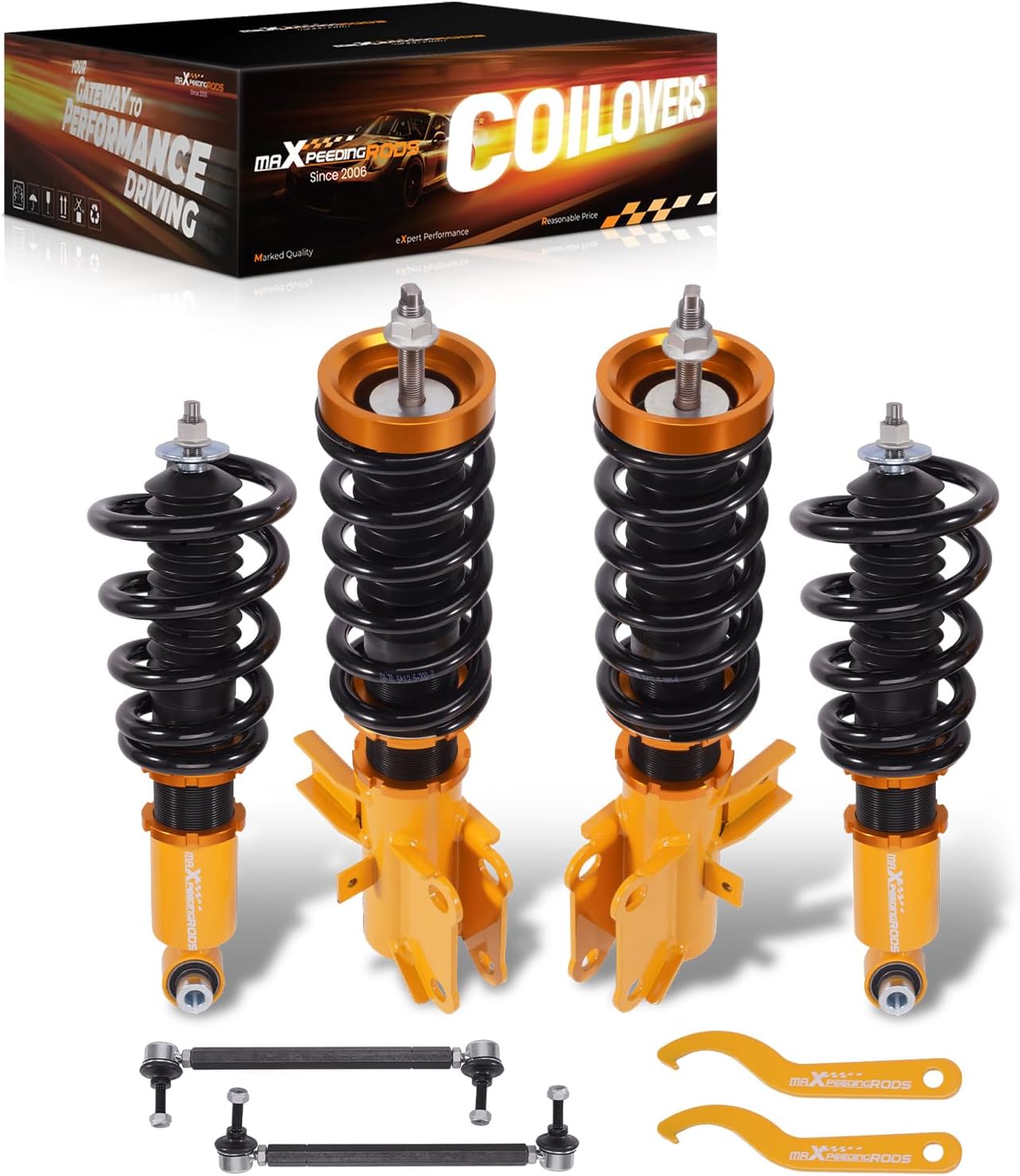 maXpeedingrods Coilovers for Chevrolet Camaro 2010-2015, Height Adjustable Coil-overs Suspension Kit, Preset Damping Shock Absorber Struts, Lowering Kit Gold