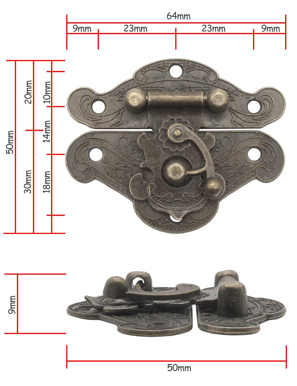 FUXXER® 2 chiusure antiche, ganci a blocco, design in ferro bronzo, 64 x 50 mm, set da 2 pezzi