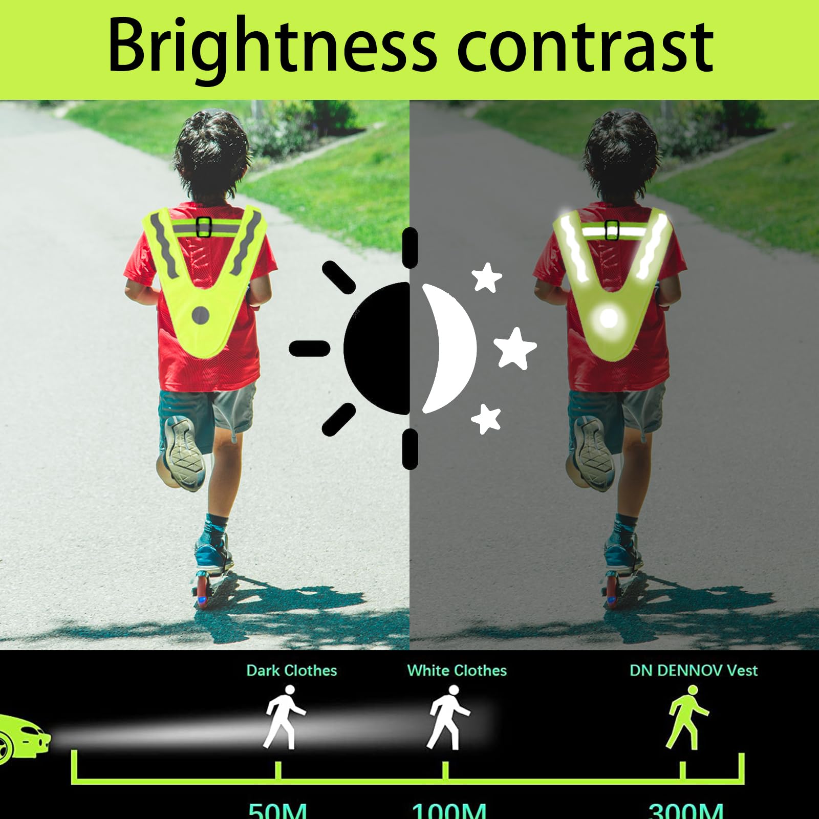 YOUYIKE 2 chalecos reflectantes para niños, en forma de V, amarillo, con bandas elásticas, chaleco luminoso para niños, chaleco reflectante para niños, para correr, ciclismo, carreteras nocturnas (B)