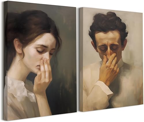 Fullhawl 2 piezas divertidas de lienzo para baño, decoración de pared, imágenes en blanco y negro, humor, decoración de pared, manos sosteniendo la