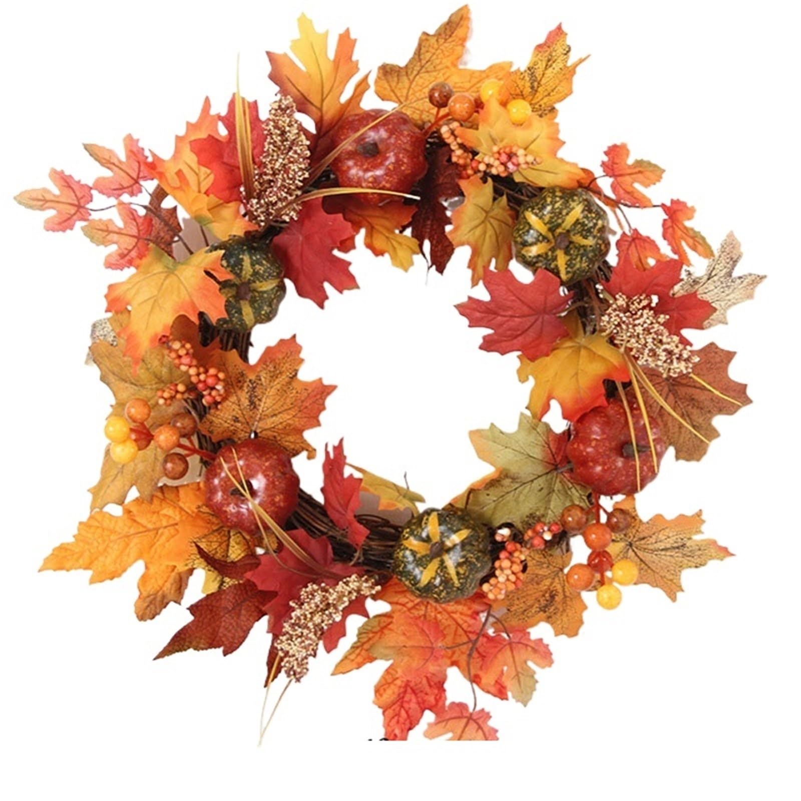 Wreaths Door Wreath Autumn Maple Pumpkin Wreaths For Front With Berry Pinecones Home Outside Decoration(D-40cm)