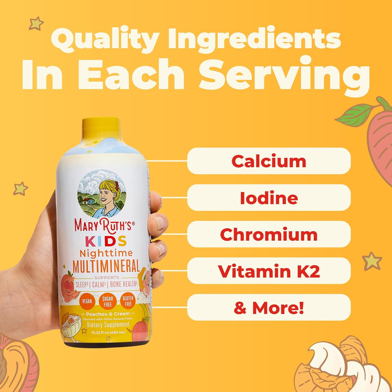 Kids Liquid Nighttime Multimineral by MaryRuth's | Bone Health | Immune Function | Bedtime Supplement | Kids Vitamins | Magnesium | Vegan | Sugar Free | 30-180 Servings | 15.22 fl oz