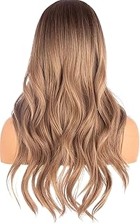 Long Curly Brown Wigs with Bangs Natural Looking Synthetic Wigs for Women Cosplay Party Heat Resistant Wig