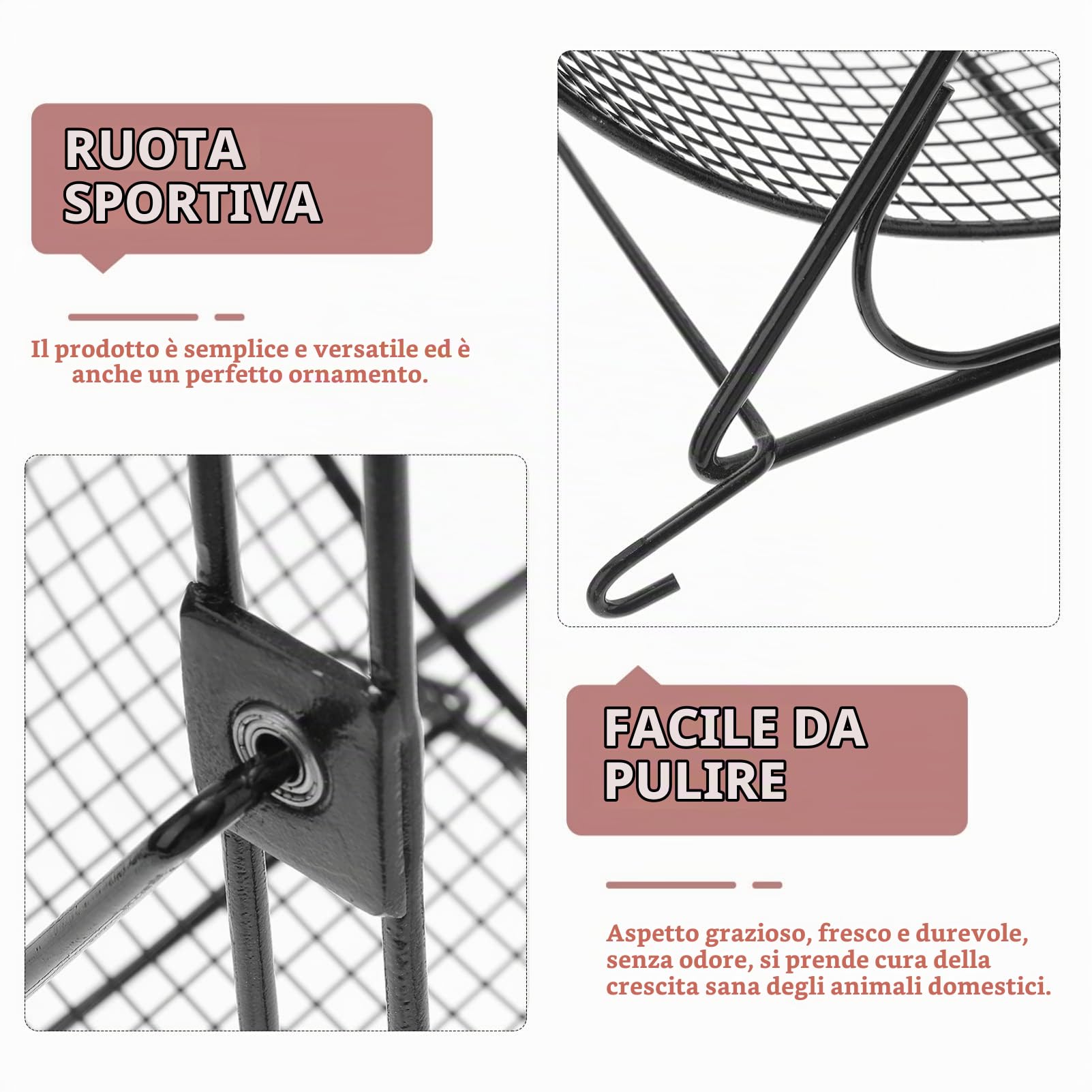 Ruota da Corsa Silenziosa per Criceti e Ricci, Ferro Nero | Gioco per Esercizio e Corsa, Accessorio per Piccoli Animali Domestici, Uso Interno