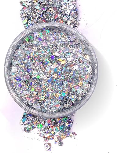 Miniatura 2 de Electric Bliss Beauty - Gel holográfico plateado con purpurina corporal para cuerpo, cara, cabello, vegano y libre de crueldad animal (plata