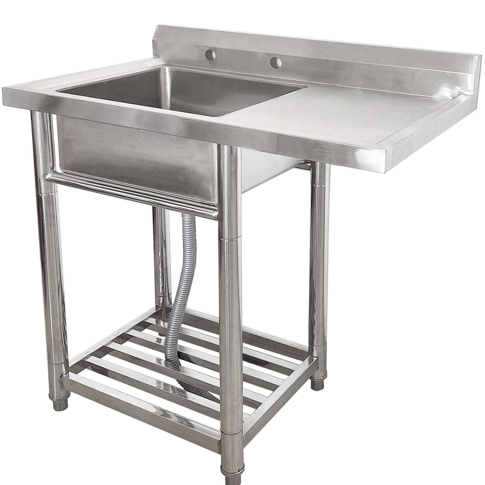 CZYWKDDPP Stainless Steel Utility with Drainboards Free Standing Commercial Single Bowl s for Restaurant, Laundry Room