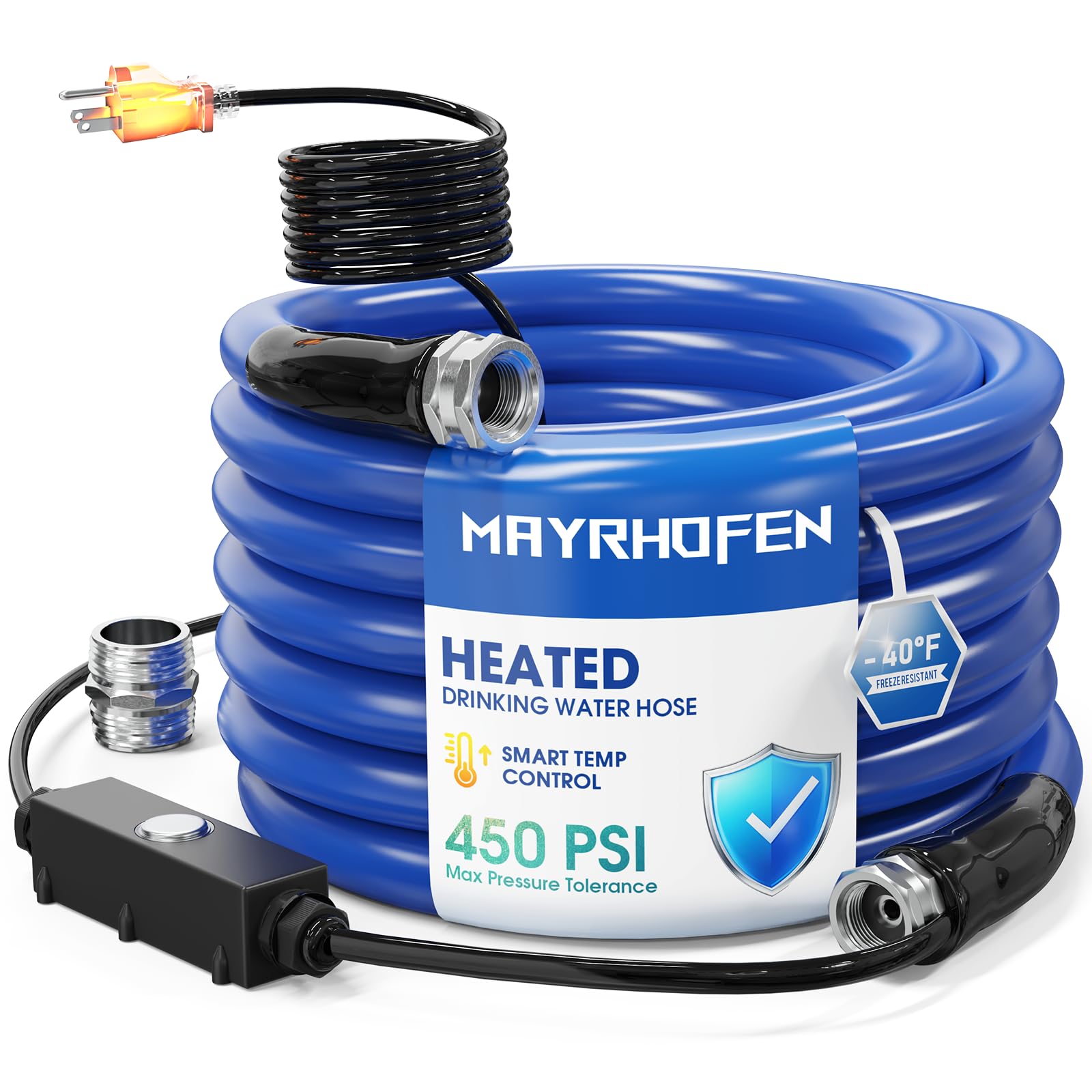 Heated Water Hose for RV 35ft with Thermostat, –40°F Freeze-Protection Drinking Water Hose, Lead-Free BPA-Free, Includes Adapter