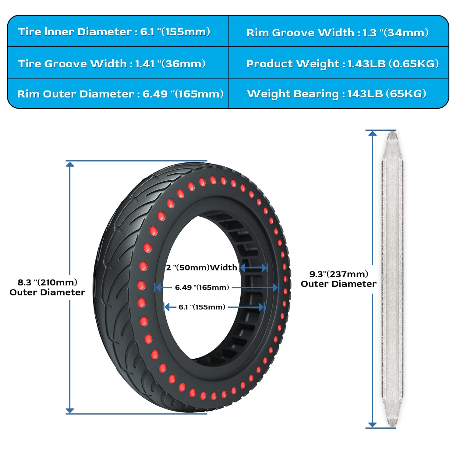 Pneumatico Solido OUXI Per Monopattino Xiaomi M365 E Pro | Ruota Antiforatura 8,5 Pollici A Nido D'Ape | Ricambio Anteriore/Posteriore