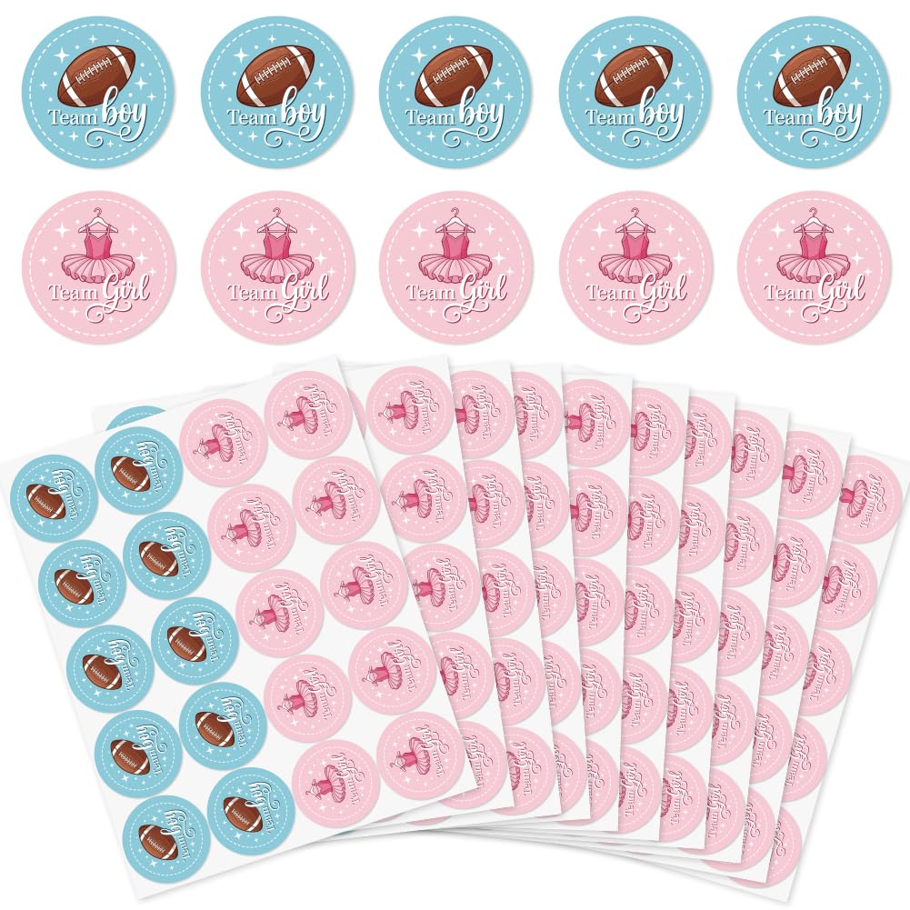 arricraft 200 Pcs Gender Reveal Stickers, 5cm/1.97inch Rugby Ballet Skirt Round Self-Adhesive Gender Reveal Labels Decorations Party Supplies Stickers for Shower Party Voting Game Ideas