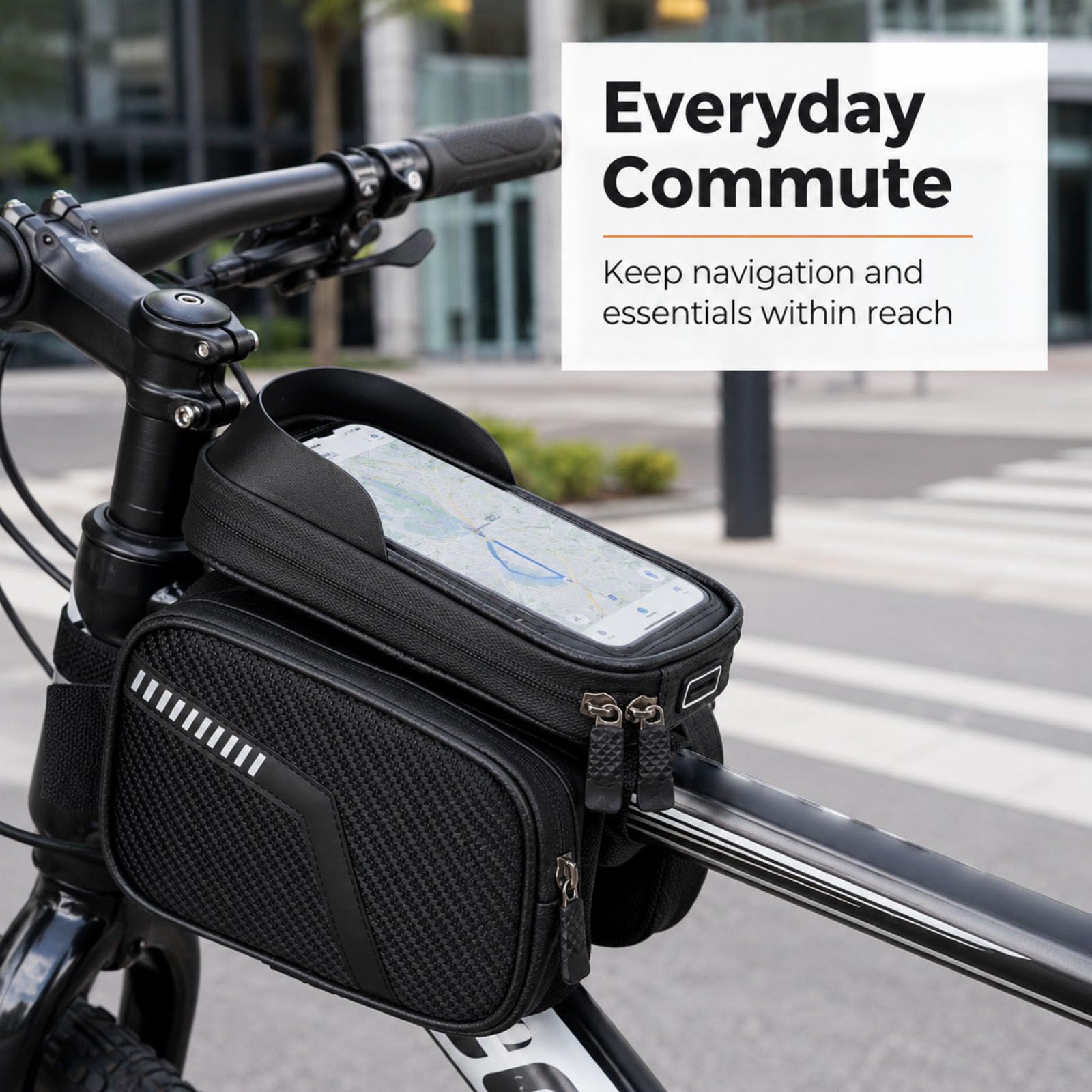 Borsa da Telaio Bici per BH | Design 2 in 1 staccabile | finestra TPU touch 7,2" | zip impermeabile | strisce riflettenti | per bici città e mountain | 2L