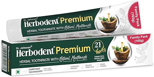 Herbodent Pasta de dientes premium  21 hierbas para dientes fuertes y encías saludables  Neem, clavo, canela, cardamomo con enjuague bucal natural